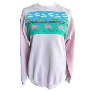 Vintage Jerzees Pink Farm Crewneck Sweatshirt Made USA Large